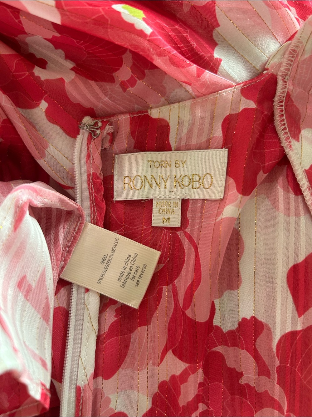 Torn by Ronny Kobo Cassie Floral Cut Out Mini Dress Medium Pink White - Picture 5 of 7
